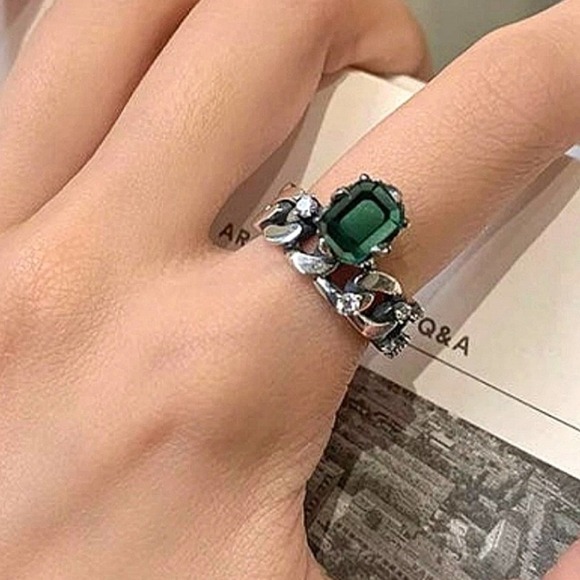 Emerald Green Citrine Sterling Silver Ring Set - Picture 7 of 8